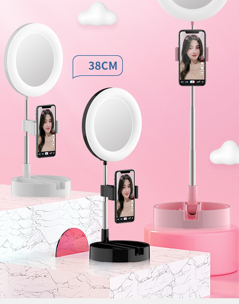 Đèn livestream/Đèn Hỗ Trợ Sáng Livestream Để Bàn gấp gọn kiêm gương trang điểm siêu đẹp