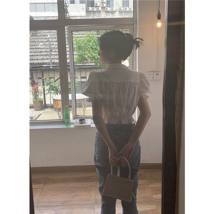 Áo Sơ Mi Cộc Tay Dáng Ngắn Viền Bèo Cổ Sen F029