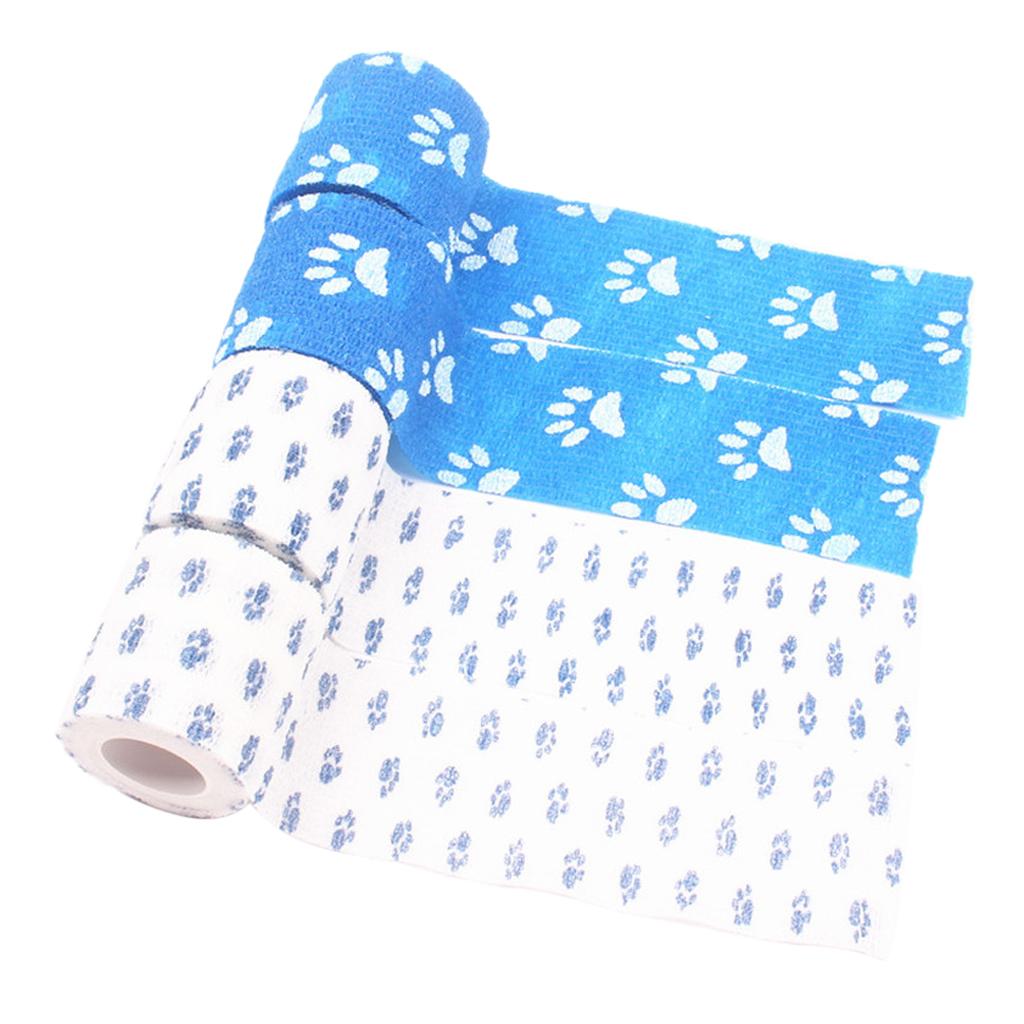 4 Pieces Self-Adhesive Bandage Athletic Pet First Aid Tapes with Paw Print
