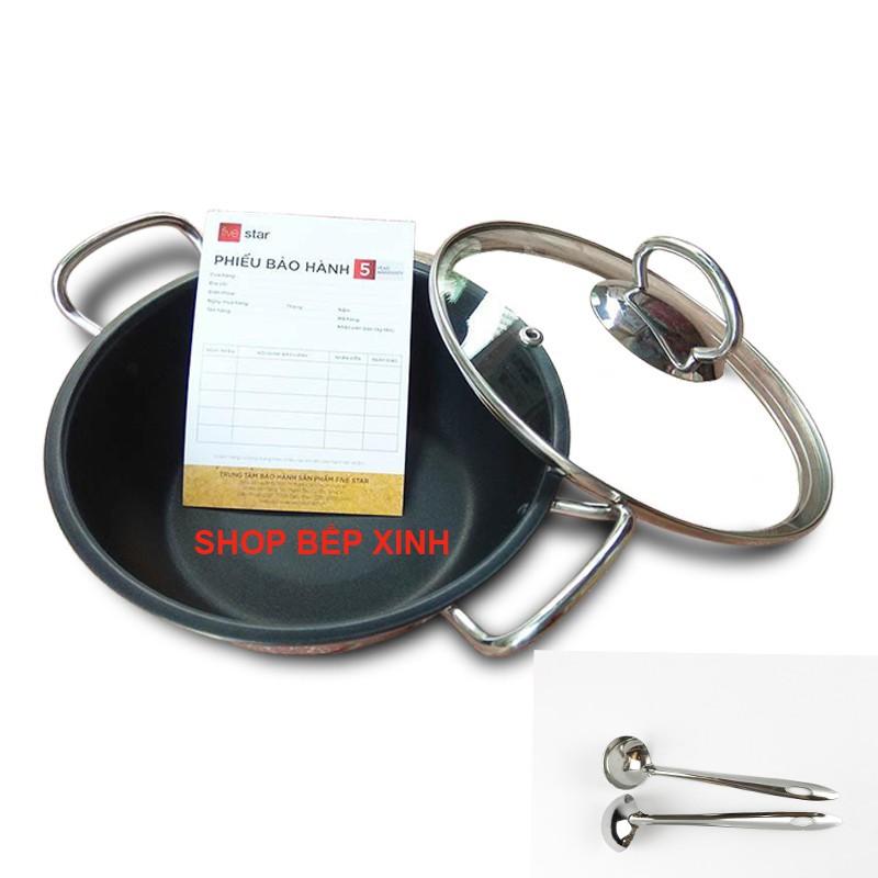 Nồi inox kho cá thịt chống dính bếp từ Fivestar nắp kính , 3 đáy , inox 430 , tặng 1 vá canh