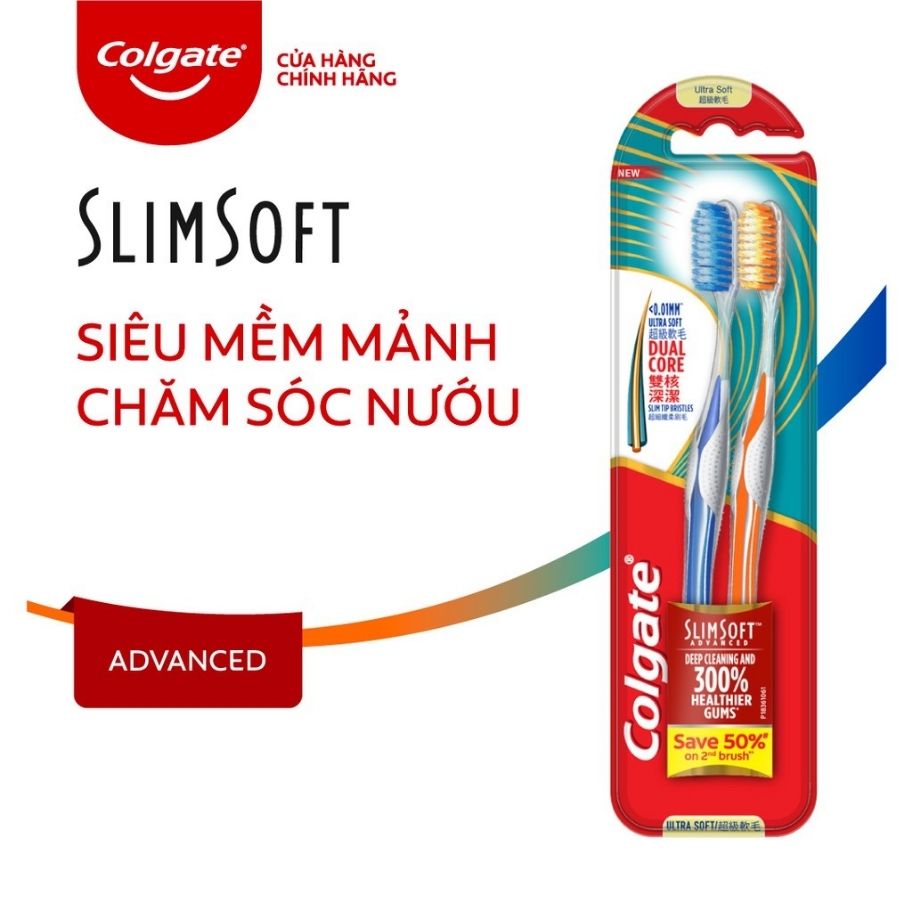 Bộ 2 Bàn chải Colgate Slimsoft Advanced Twin siêu mềm bảo vệ nướu