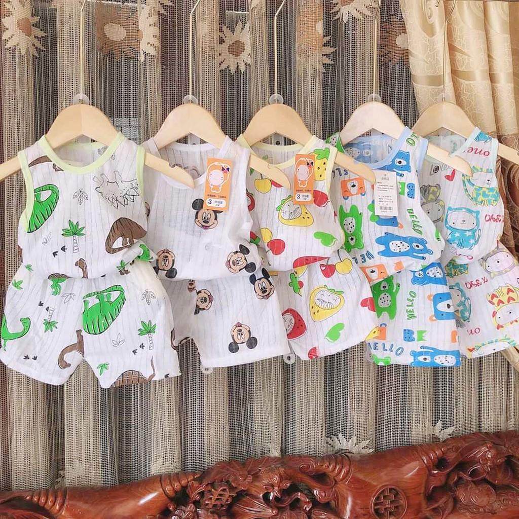 Bộ cotton giấy ba lỗ cho bé trai bé gái sơ sinh, hàng đẹp cực mát