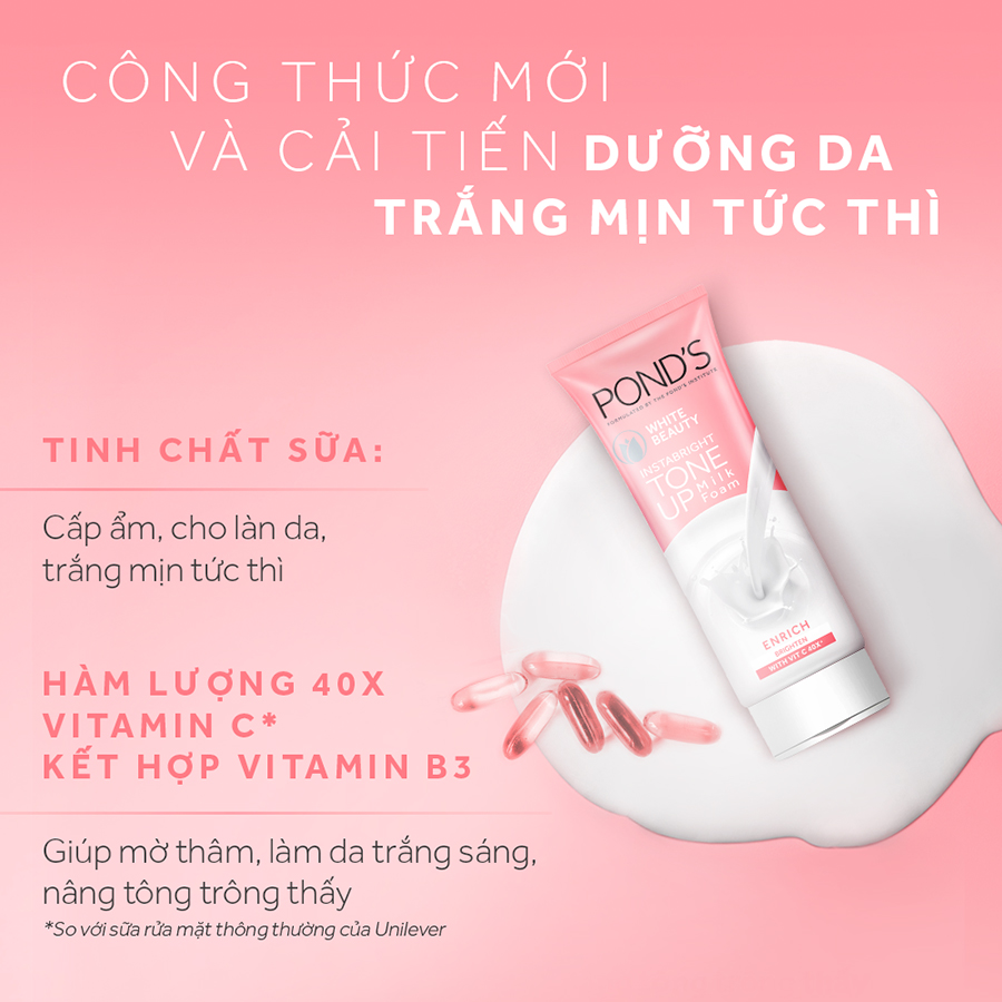 Combo Kem Sữa Rửa Mặt Dưỡng Trắng Nâng Tông Pond'S White Beauty 100G, Phấn Phủ Nâng Tông Pond'S 40G Và Kem Sữa Dưỡng Trắng Nâng Tông Pond'S 50G