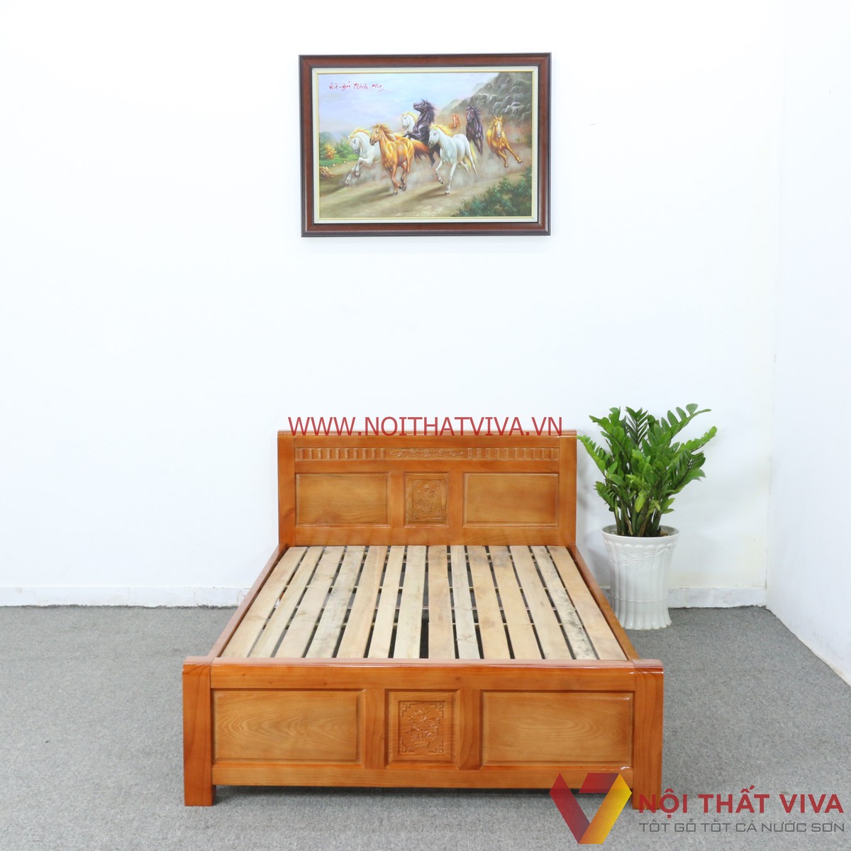 Giường Ngủ Gỗ Sồi Nga 1M4X2M Màu Cánh Gián Giá Rẻ