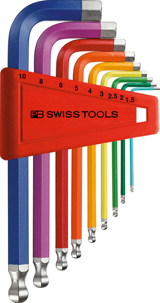 Bộ Lục Giác Màu Đầu Bi Loại Ngắn PB Swiss Tools 212.H-10 RB Rainbow Gồm 9 Chi Tiết Sản Xuất Tại Thụy Sỹ