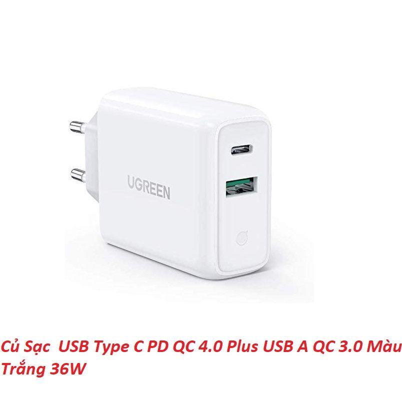 Ugreen UG60468CD170TK 36W sạc USB A và type C màu trắng chuẩn QC3.0 - 4.0 - HÀNG CHÍNH HÃNG