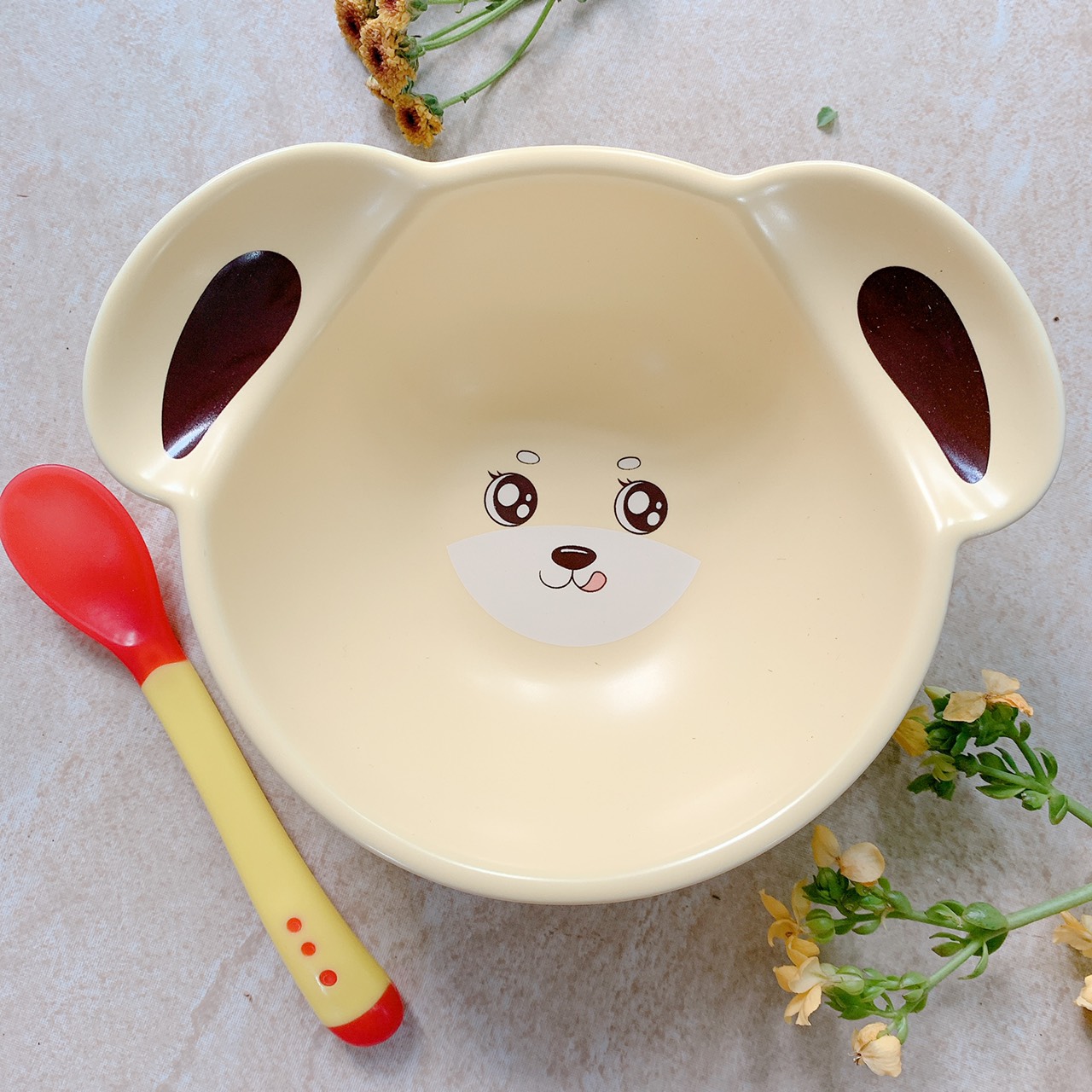 Chén, Bát Ăn Dặm Cho Bé Hình Cún Vàng Bằng Sứ