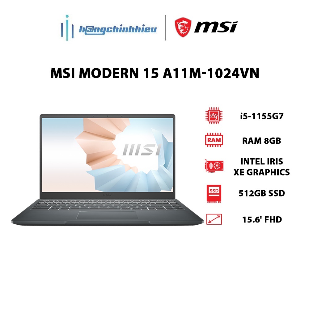 Laptop MSI Modern 15 A11MU-1024VN i5-1155G7 | 8GB | 512GB| 15.6' FHD | Win 10 Hàng chính hãng