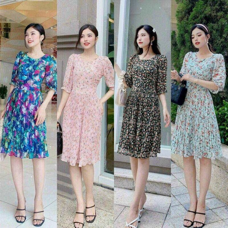 ĐẦM XOÈ VOAN HOA CHÂN VÁY DẬP LY TAY LỠ