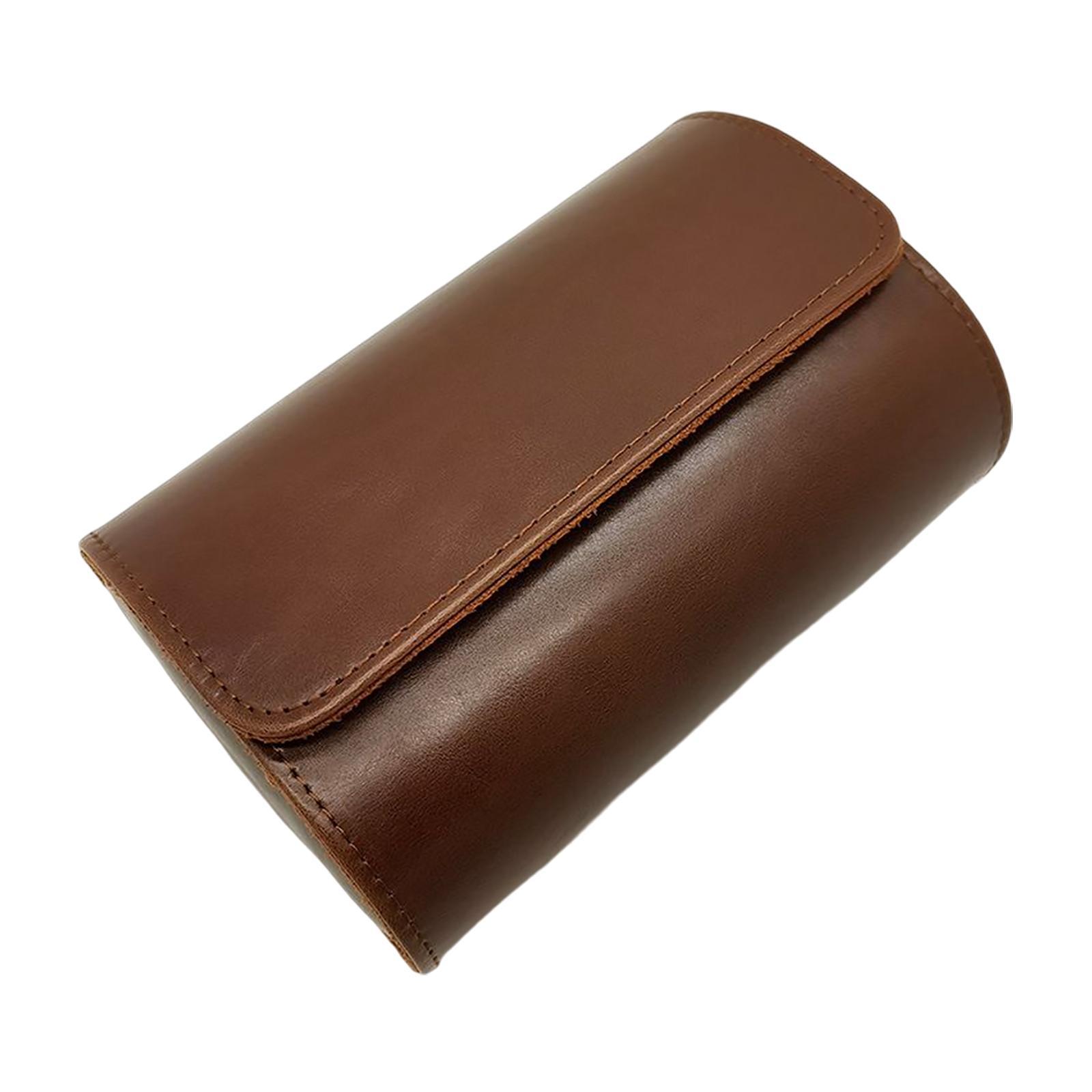 2 Slots Watch Roll Travel Case PU Leather Organizer for Men Women Brown