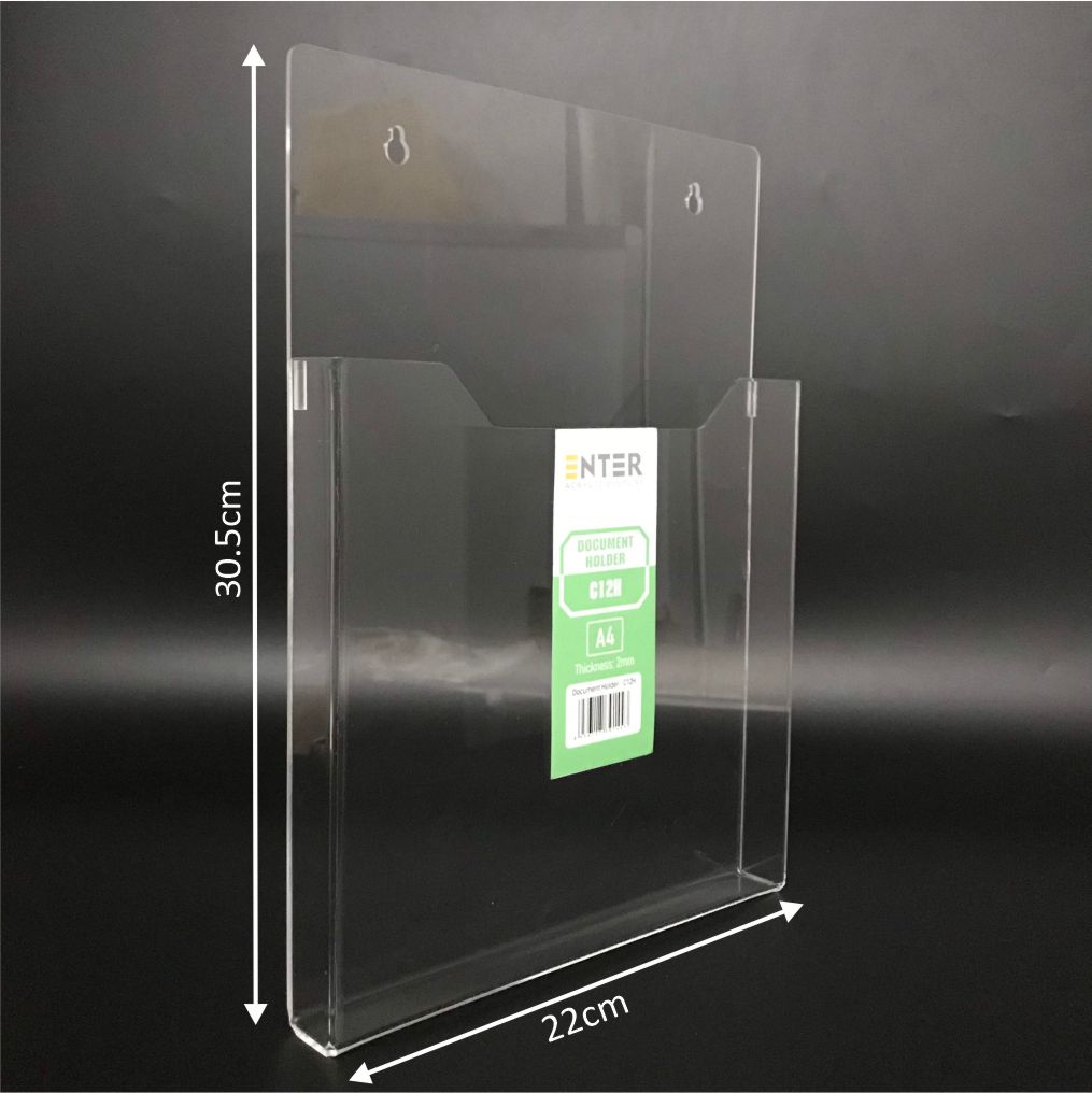 Kệ nhiều giấy treo tường mica Enter C12H 21x30cm A4 đứng, đáy 25mm, có hậu mica