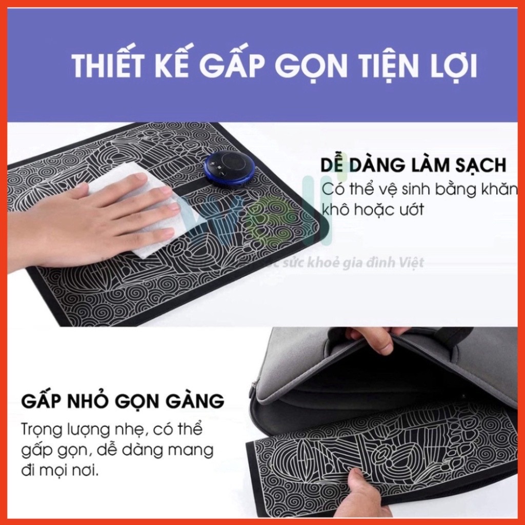 Tấm thảm massage chân xung điện EMS  cáp sạc USB ,có đèn Led hiển thị với các chế độ khác nhau giúp thư giãn thoải mái cho bàn chân và chân giúp lưu thông máu và giảm cứng cơ phù hợp với người lao động , lớn tuổi , tập thể thao , nhỏ gọn dễ mang theo