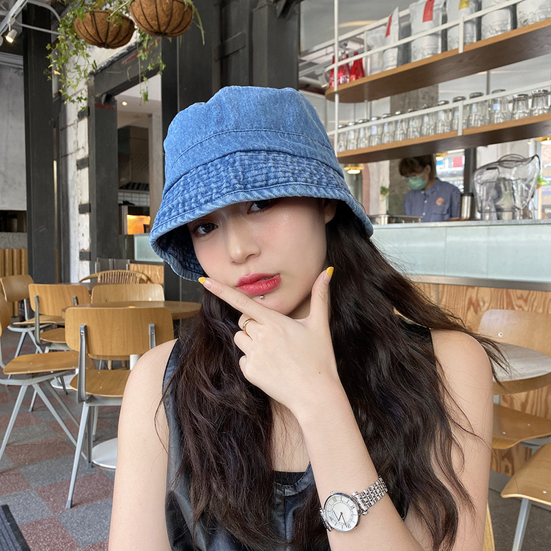 ￼Mũ nón bucket denim phong cách retro Hàn Quốc thời trang cho nam nữ