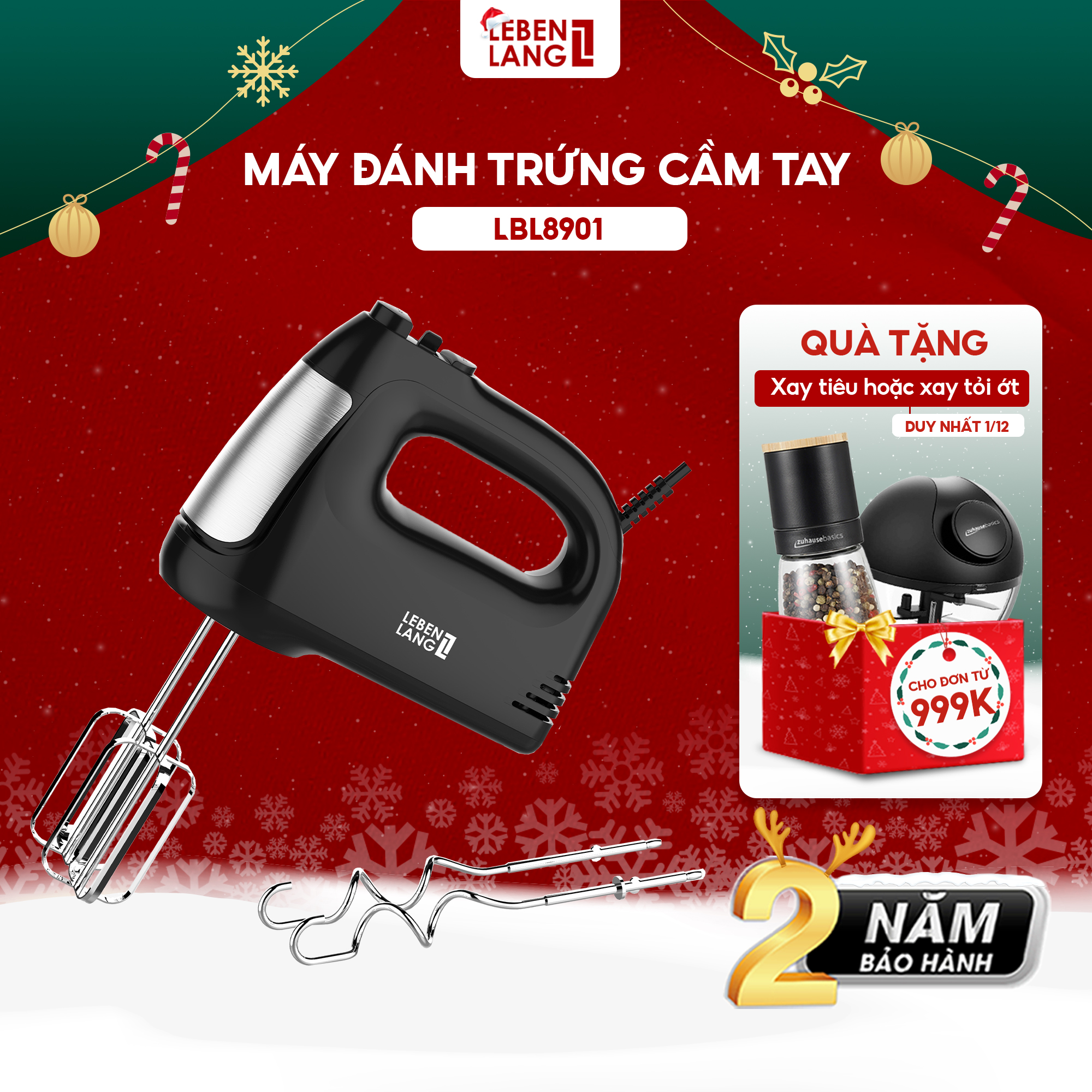 Máy đánh trứng Lebenlang, máy trộn cầm tay 5 tốc độ, công suất lớn 400W, bảo hành 2 năm - hàng chính hãng