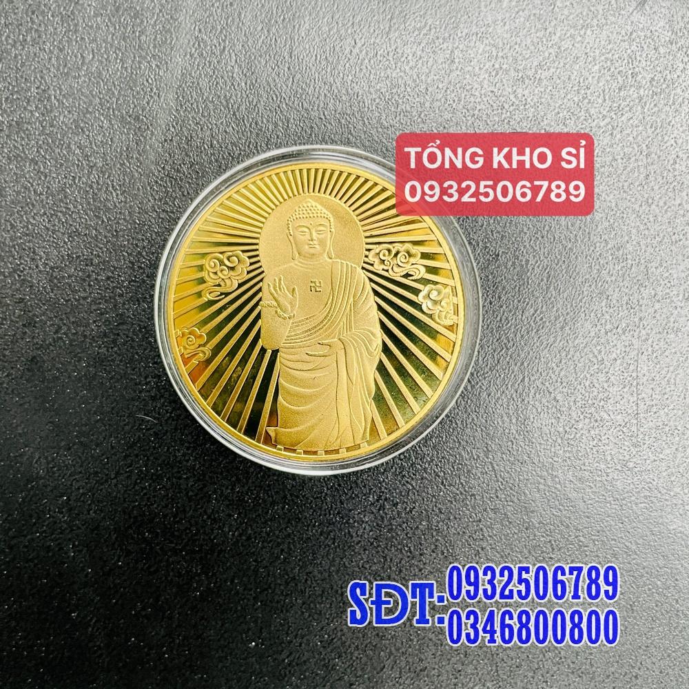 Đồng Xu Đức Phật Tổ Như Lai của Hông Kong Phong Thuỷ May Mắn, mẫu Đứng, tặng túi gấm đỏ - PASA COLLECTION