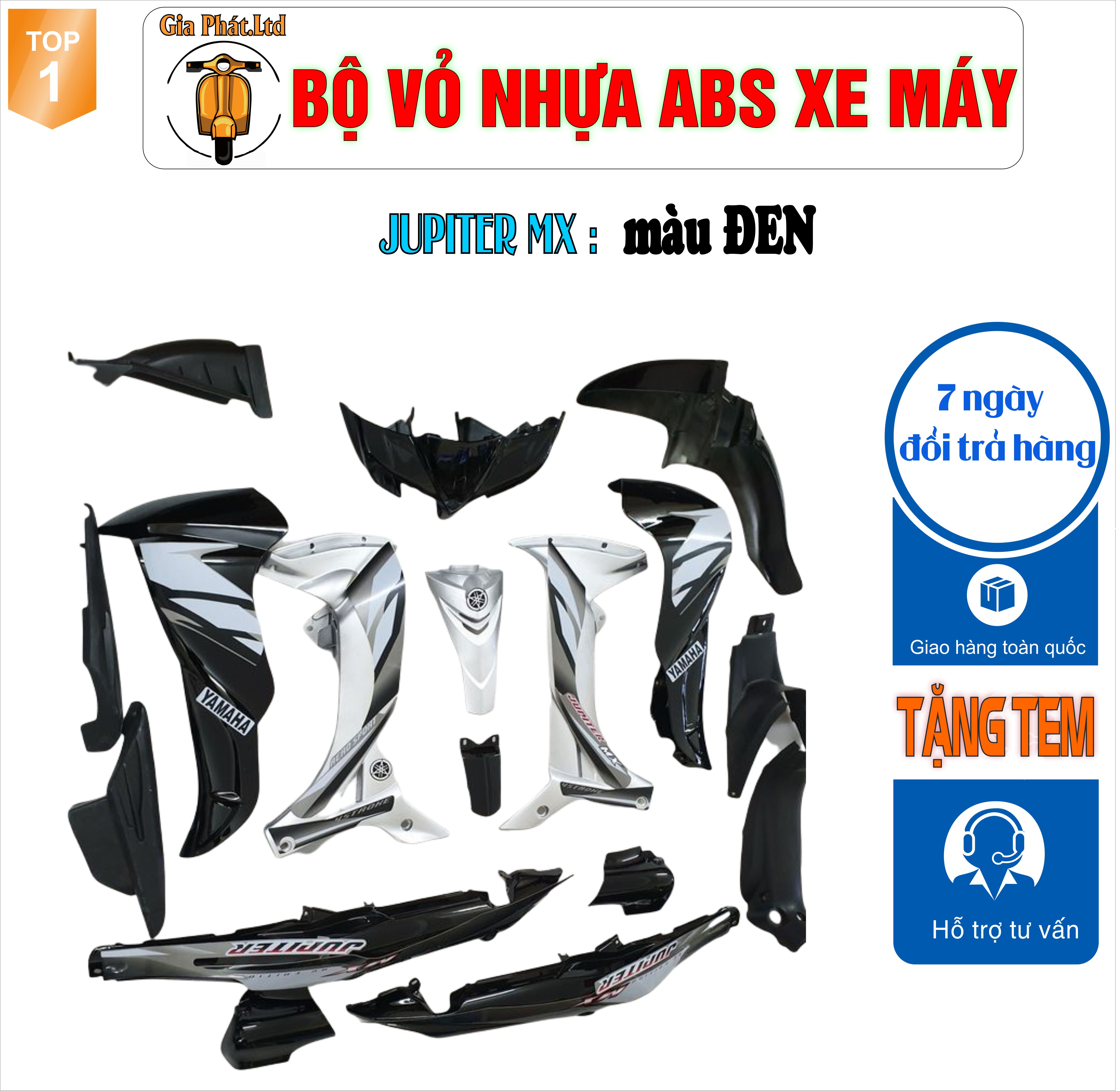 [Tặng Tem] Bộ dàn áo xe Jupiter MX, nhựa ABS nguyên sinh cao cấp màu ĐEN-TKB-550 (8036)