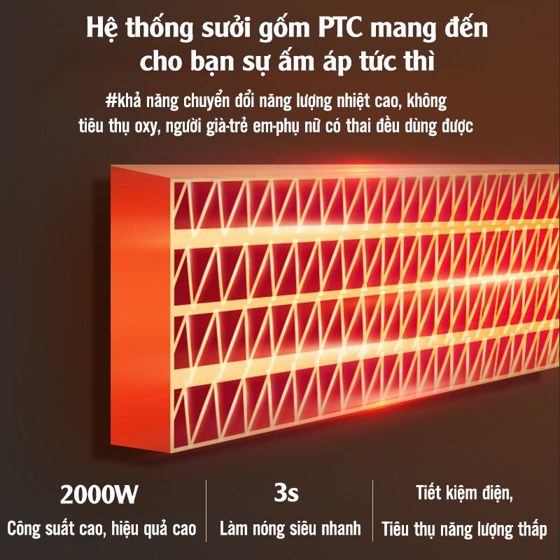 Máy Sưởi Gốm, Quạt Sưởi Gốm PTC Model AMOI Cao Cấp Ấm Lên Nhanh Chóng Không Khô Da Kèm Điều Khiển Từ Xa