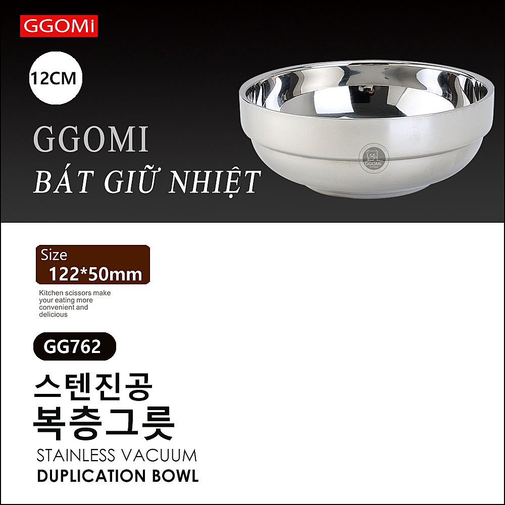 Bát inox giữ nhiệt bằng thép không gỉ, hút chân không giữ thành và lòng bát của GGOMi Hàn Quốc