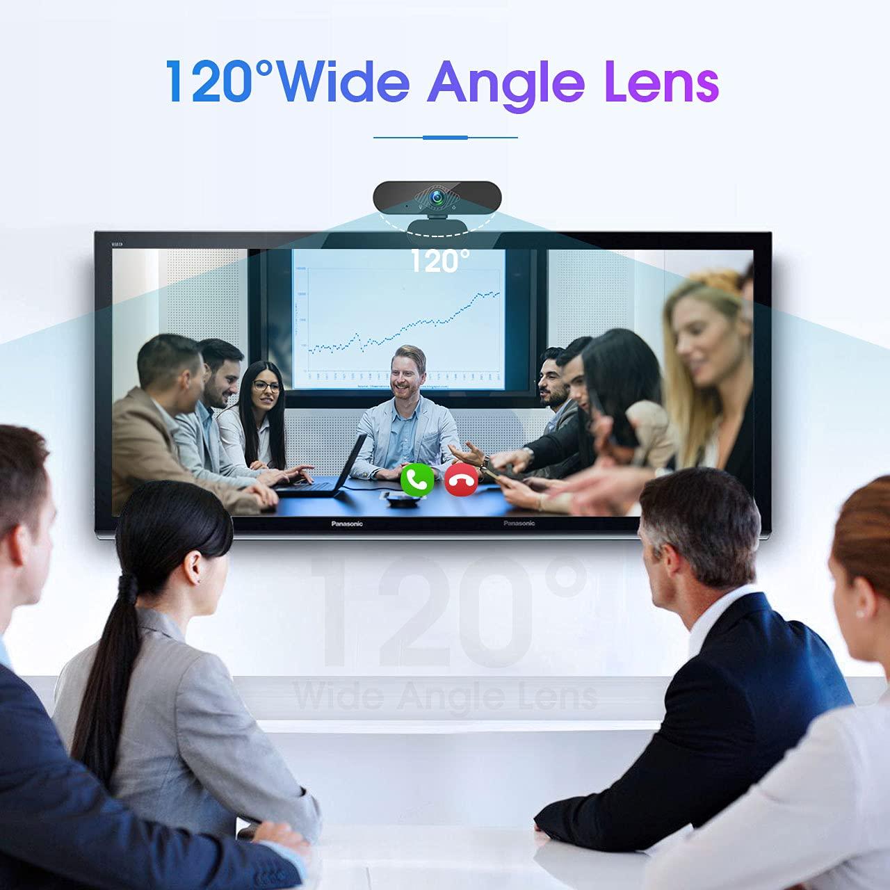 Webcam PC có Mic, Camera web Full HD 1080P với Micrô khử tiếng ồn, Camera PC USB xoay 360° để trò chuyện và ghi video, Tương thích với Windows, Mac và Android