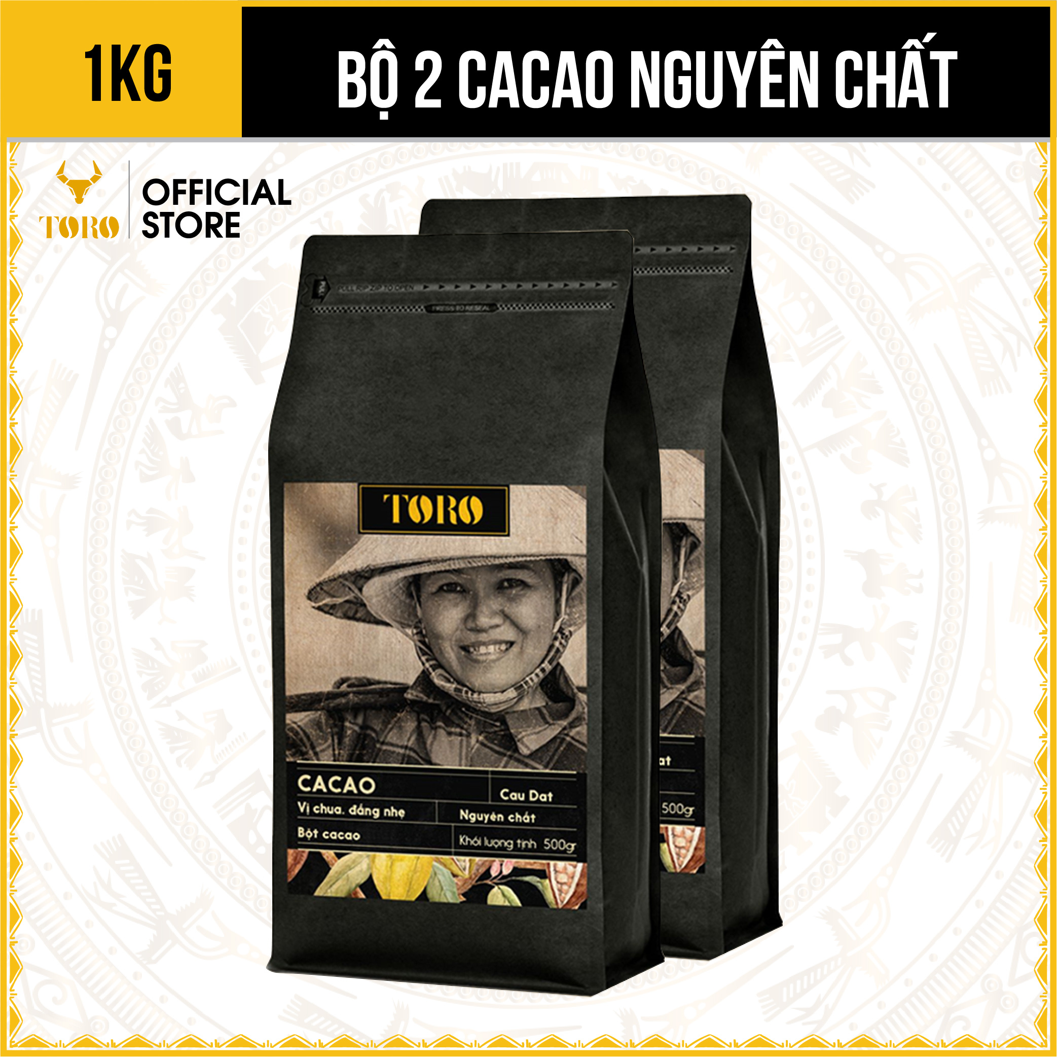 [1KG] Bộ 2 Toro Cacao Nguyên Chất 100% | 500GR/Gói | TORO FARM