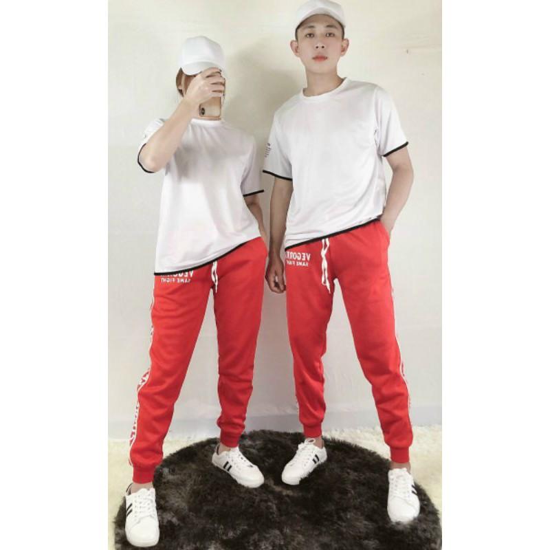 Quần jogger nỉ phối chữ