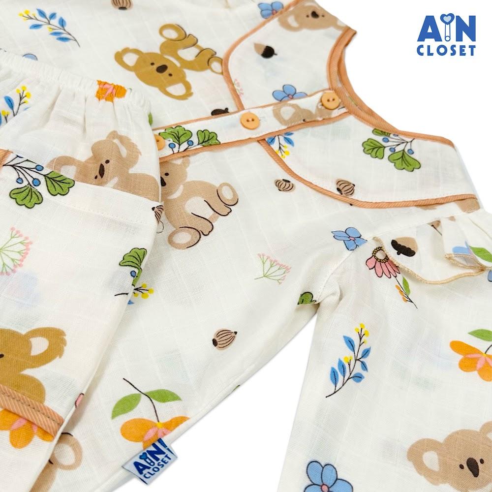 Bộ quần áo Dài bé gái họa tiết Gấu Koala cam xô sợi tre - AICDBG017MID - AIN Closet