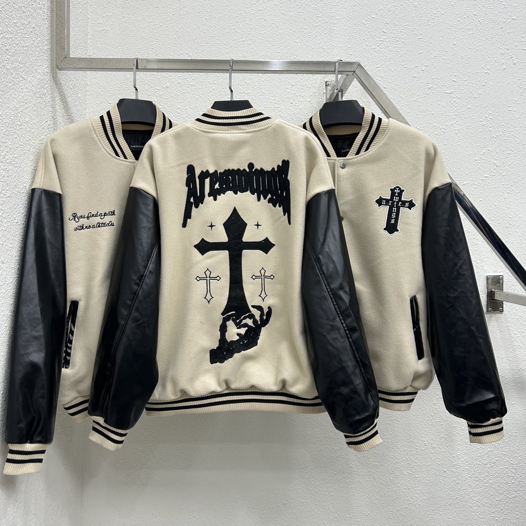 Áo khoác Bomber tay da , varsity jacket nam nữ chất dạ 2 lớp , áo khoác bóng chày local brand unisex - Gin Store