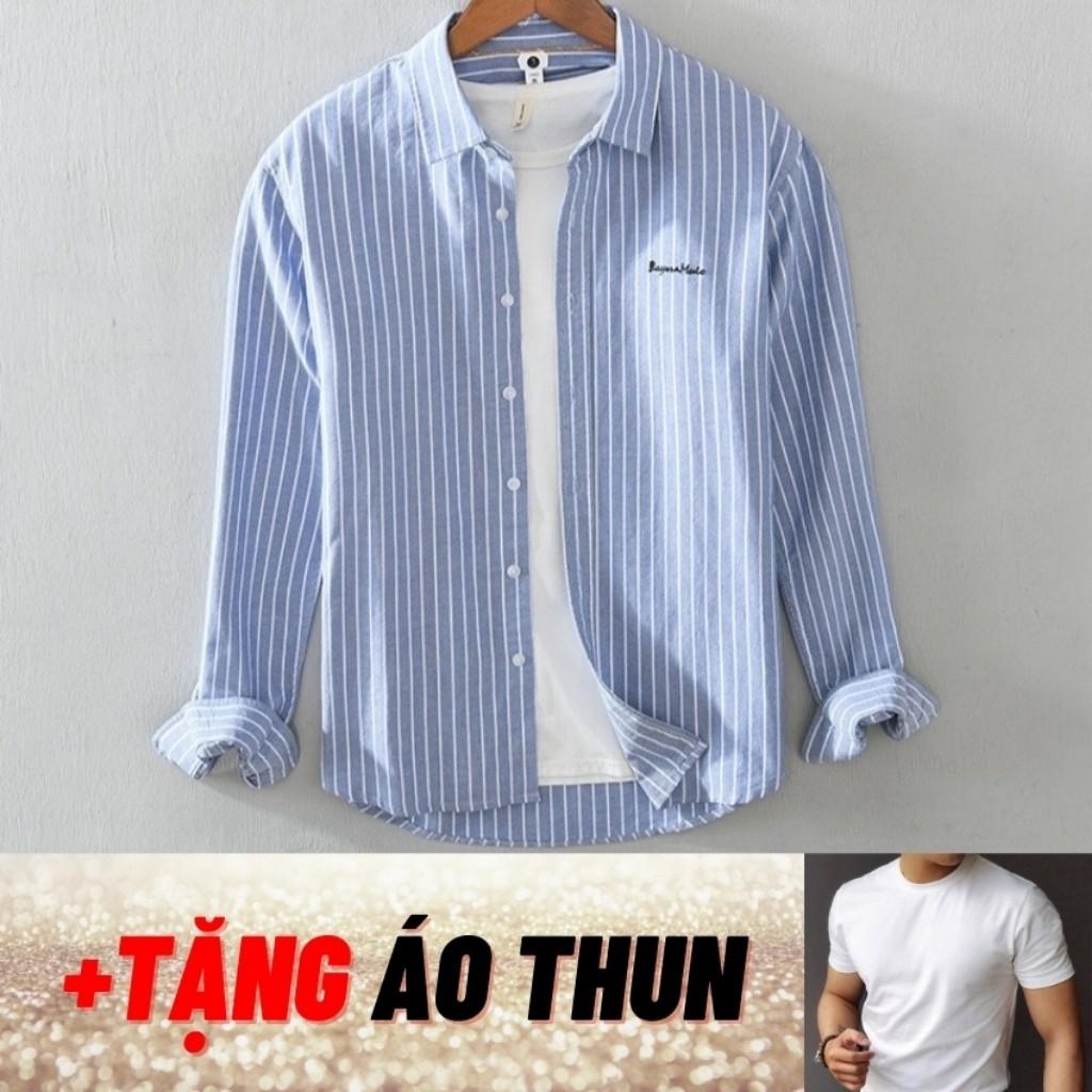 Áo sơ mi nam sọc chữ, tặng kèm áo thun nam Phong cách nam tính Thời trang Top Fashion Shop