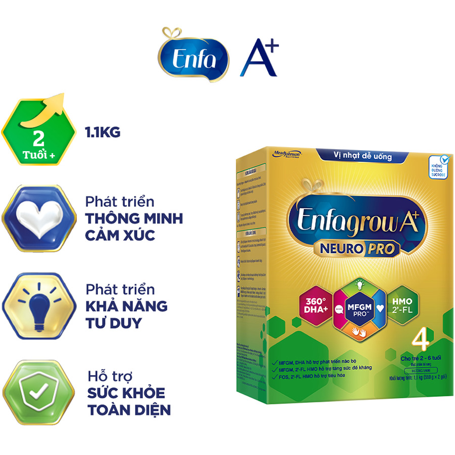 Sữa bột Enfagrow A+ NeuroPro 4 với 2’-FL HMO cho trẻ từ 2 – 6 tuổi – 1.1kg