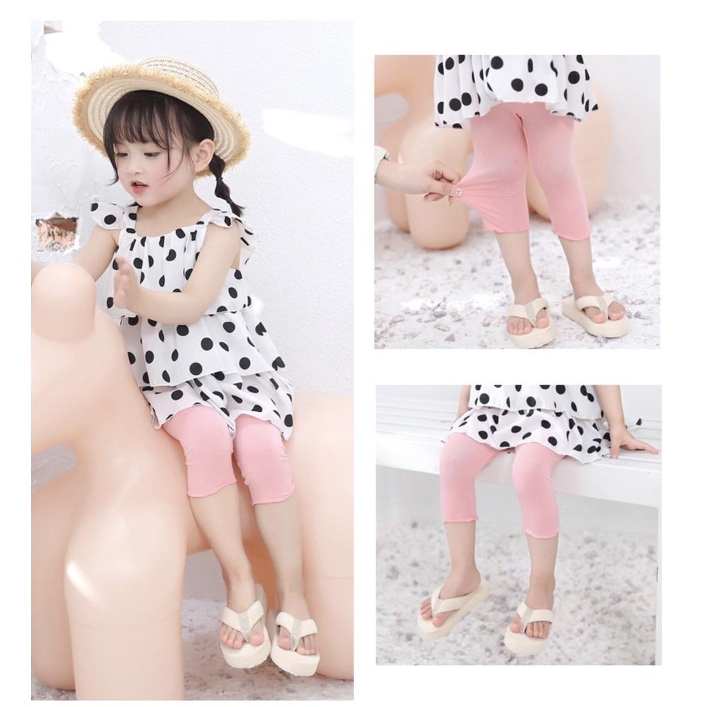 Quần legging lửng trơn màu cho bé gái, chất vải thun cotton mềm mịn, co giãn 4 chiều, size 1 - 6 tuổi