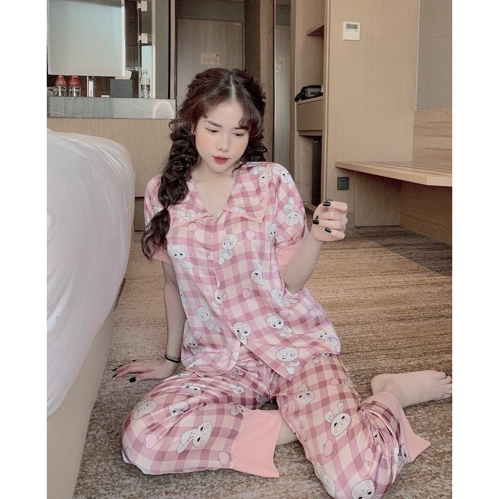 Đồ Bộ Ngủ Nguyên Set Pijama Cổ Thường Quần Dài Tay Ngắn Lụa Mango Thiết Kế Cao Cấp Không Xù Mẫu Hot 2021