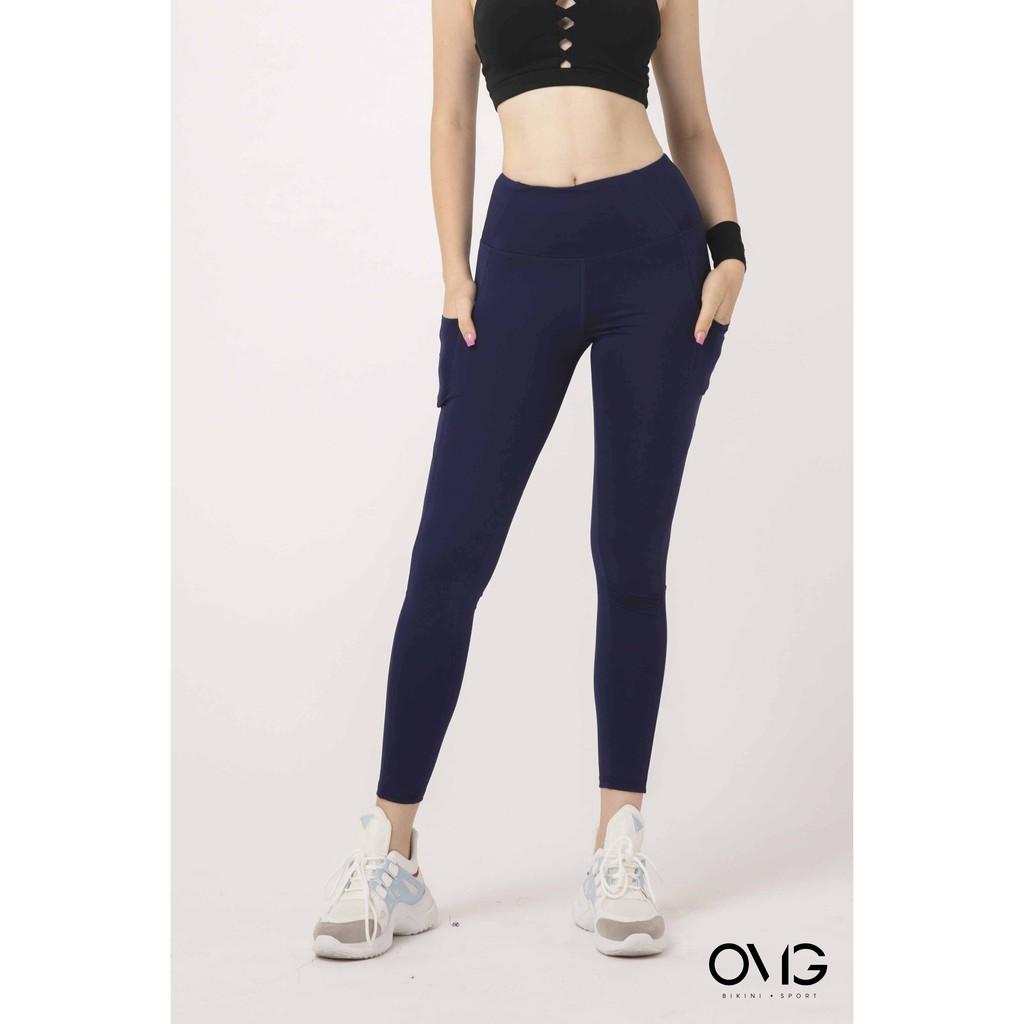 Quần tập Gym, Yoga Nữ OMG Sport kiểu dài có túi 2 bên - màu Xanh navy - BG073_NV