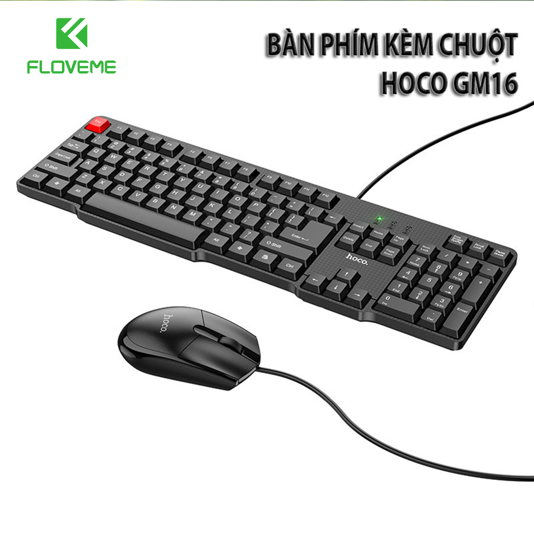 Bàn phím máy tính kèm chuột FLOVEME GM16 với thiết kế đầy đủ 104 nút bấm, có độ nhạy cao, hỗ trợ đáp ứng tốt cho mọi tác vụ sử dụng.  - Hàng chính hãng