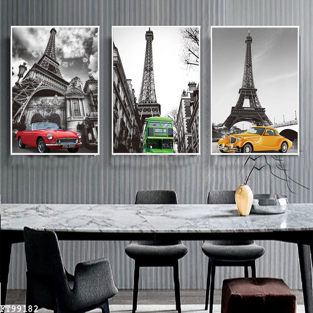 Tranh Thành Phố Paris Tháp Eiffel Đẹp - Bộ 3 Bức Canvas Phong Cảnh Đẹp