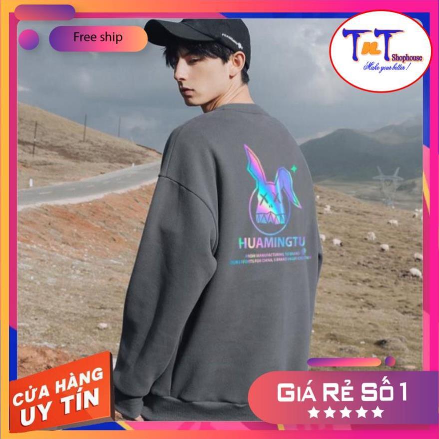 AS33 Áo Sweater Thỏ Huamingtu Phản Quang, Aó Nỉ Dài Tay Nam Nữ Cá Tính, thời trang công sở