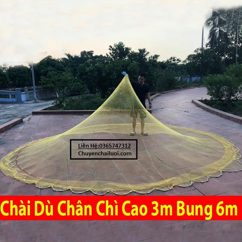 Chài Đánh Cá Truyền Thống Bằng Dù Chân Chì Đúc - Cao 3m Bung 6m Mắt 2cm