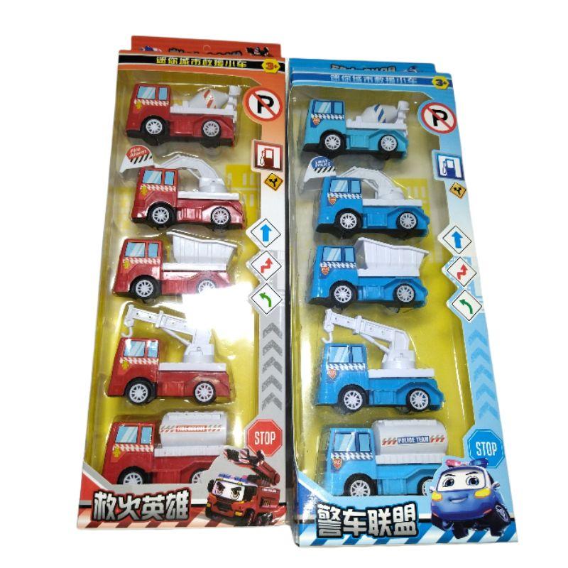 Hộp xe đồ chơi trẻ em 5 chiếc,xe đồ chơi công trình xây dựng kéo lùi