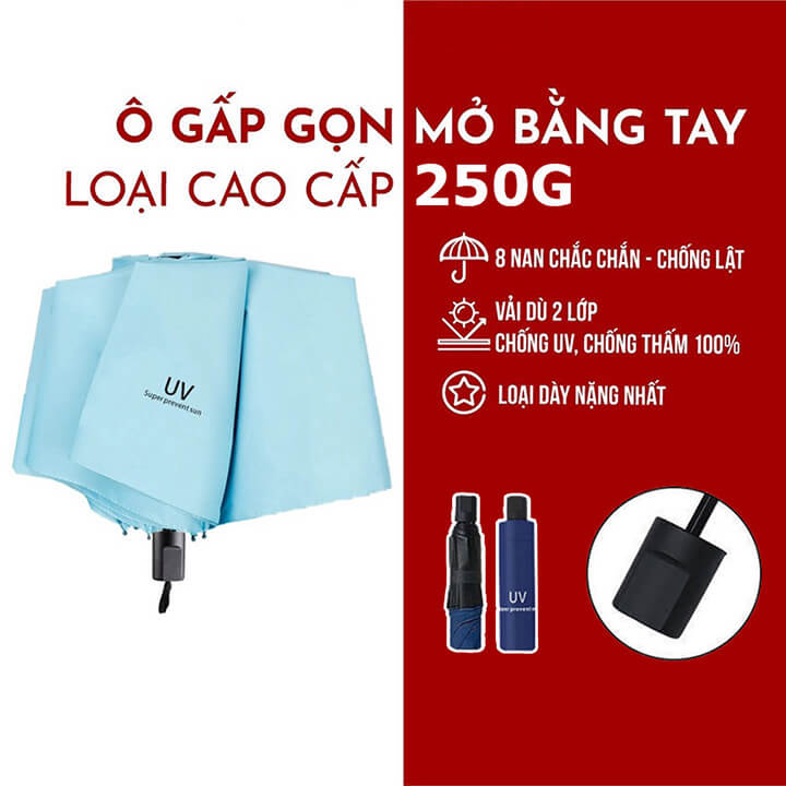 Ô dù che mưa đi nắng 2 lớp phủ chống tia UV, ô che nắng 8 nan chống tia cực tím, dù che mưa chống thấm- UV