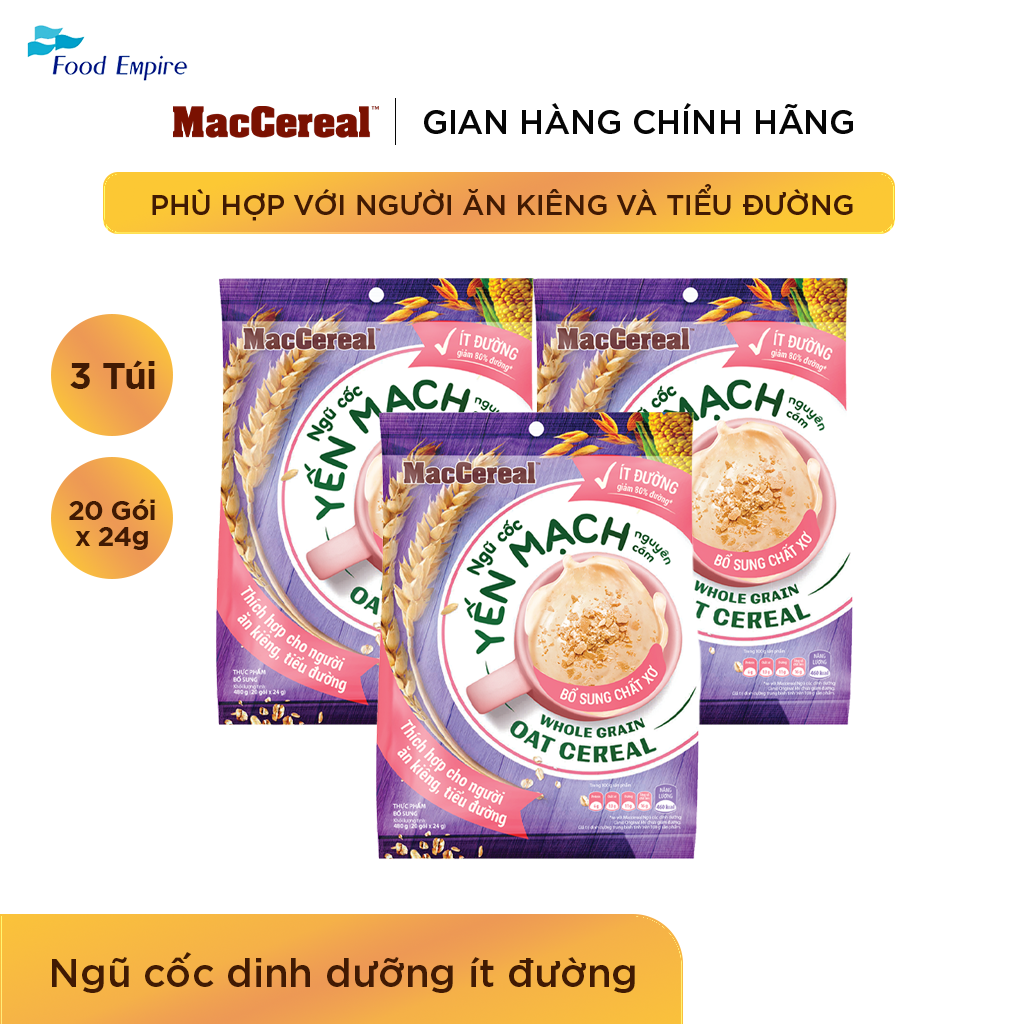 Combo 3 túi Bột Ngũ Cốc Dinh Dưỡng Ít Đường - MacCereal (túi 20 gói x 28g)