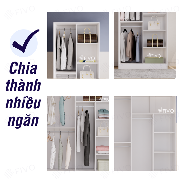 Tủ Đựng Quần Áo Cửa Lùa Gỗ MDF Lõi Xanh Chống Ẩm Cao Cấp FIVO FC31 Thẩm Mĩ Tiện Dụng, Dễ Dàng Lắp Ráp Phù hợp Với Mọi Không Gian - Màu Trắng