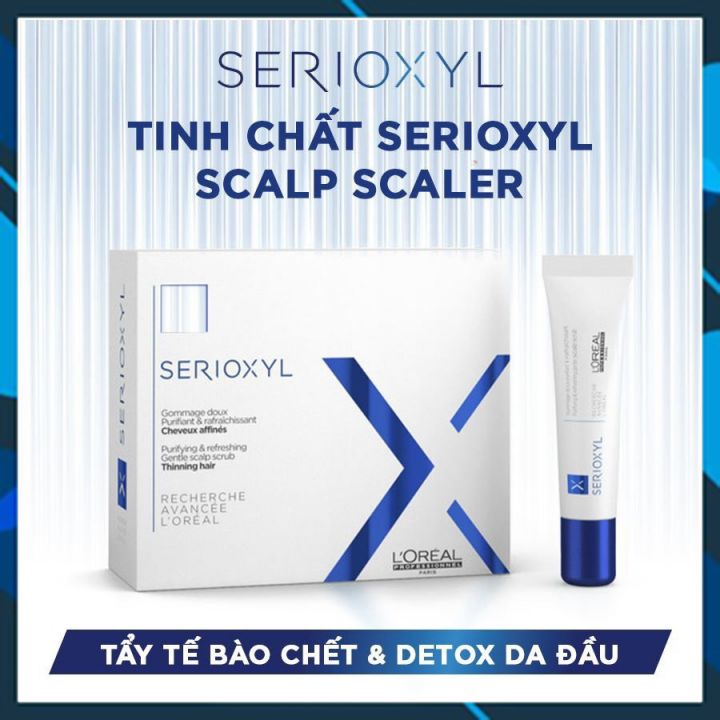 Tuýp dưỡng chất tẩy tế bào chết L'oreal Serioxyl Glycolic Scalp Cleansing Treatment 15ml trước khi liệu trình giảm rụng tóc