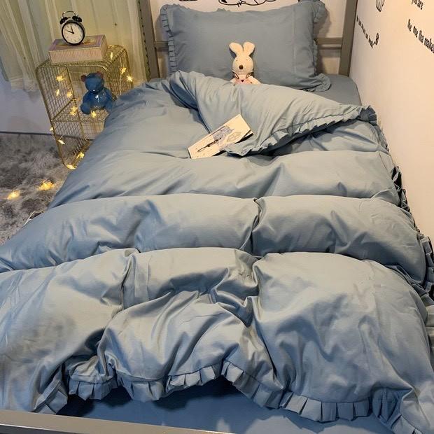 Bộ 4 Món Chăn Ga Gối COTTON TC Viền Bèo Sang Chảnh 2020