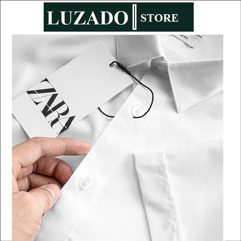 Áo sơ mi nam ngắn tay trơn cổ bẻ basic LUZADO slim fit - Sơ mi nam đẹp cao cấp cộc tay công sở vải kate cao cấp VNXK
