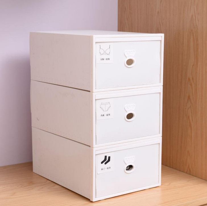 Hộp lưu trữ 3 tầng đựng đồ lót, tất... kích thước 42x32x23cm - màu sắc giao ngẫu nhiên