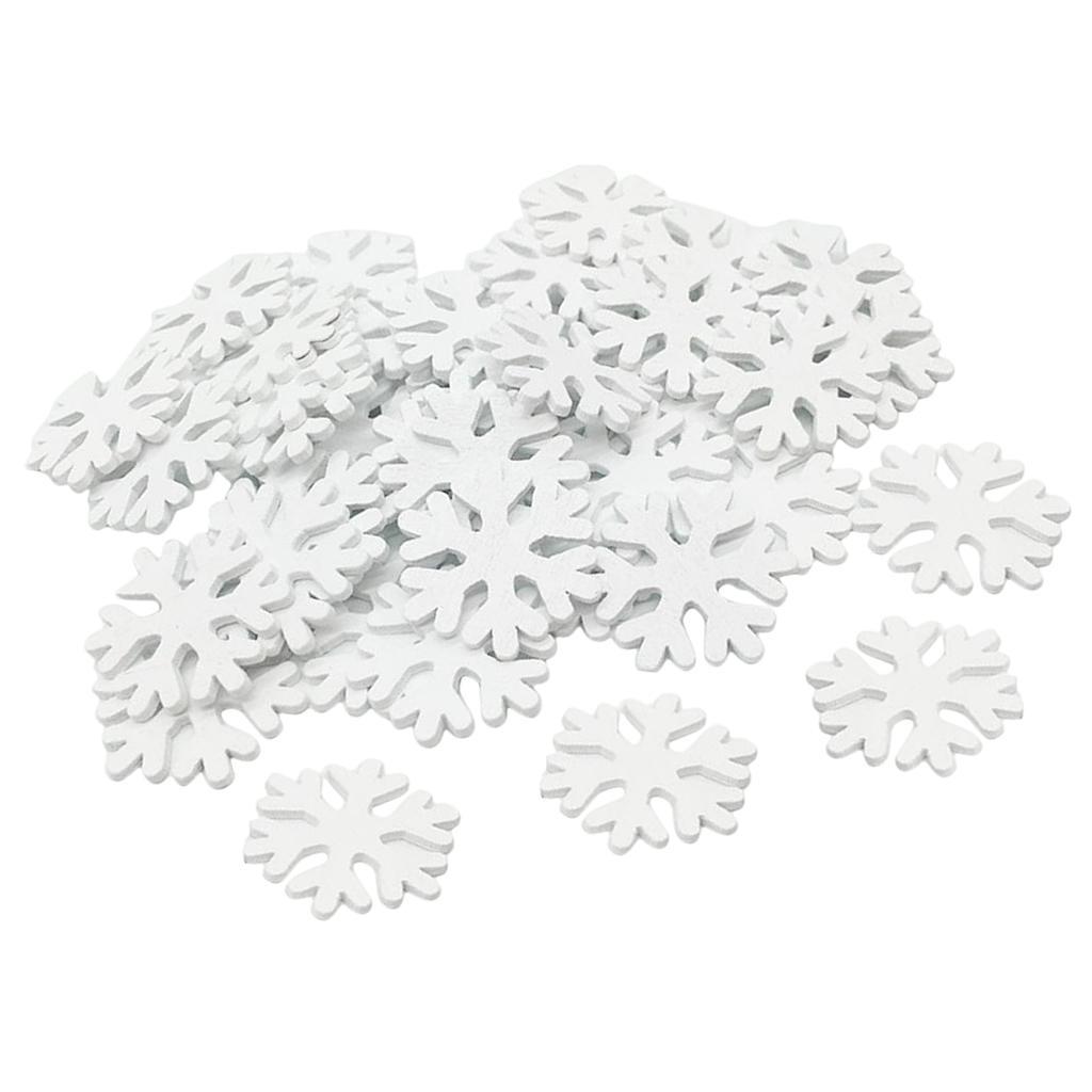 100 Pieces Pure White Wooden Snowflake Cutouts Craft Embellishment Wood Ornament for Wedding Christmas DIY Decor