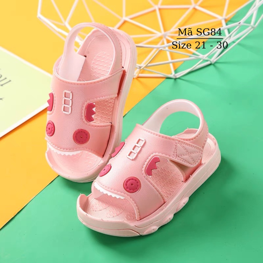 Dép sandal bé gái quai hậu răng cá mập NHÍM SHOP SG84 màu hồng mũi cao nhựa dẻo êm đi học đi biển cho trẻ em 2 3 4 tuổi Form rộng