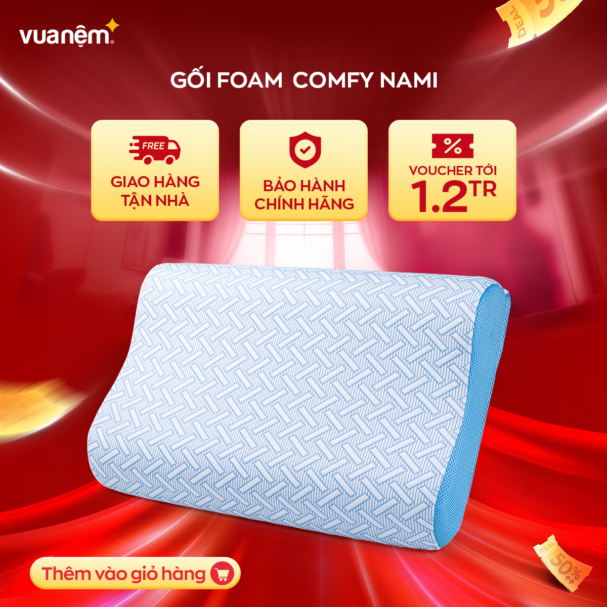 Gối Foam Comfy Nami 40x60x9cm lượn sóng, nâng đỡ vai gáy