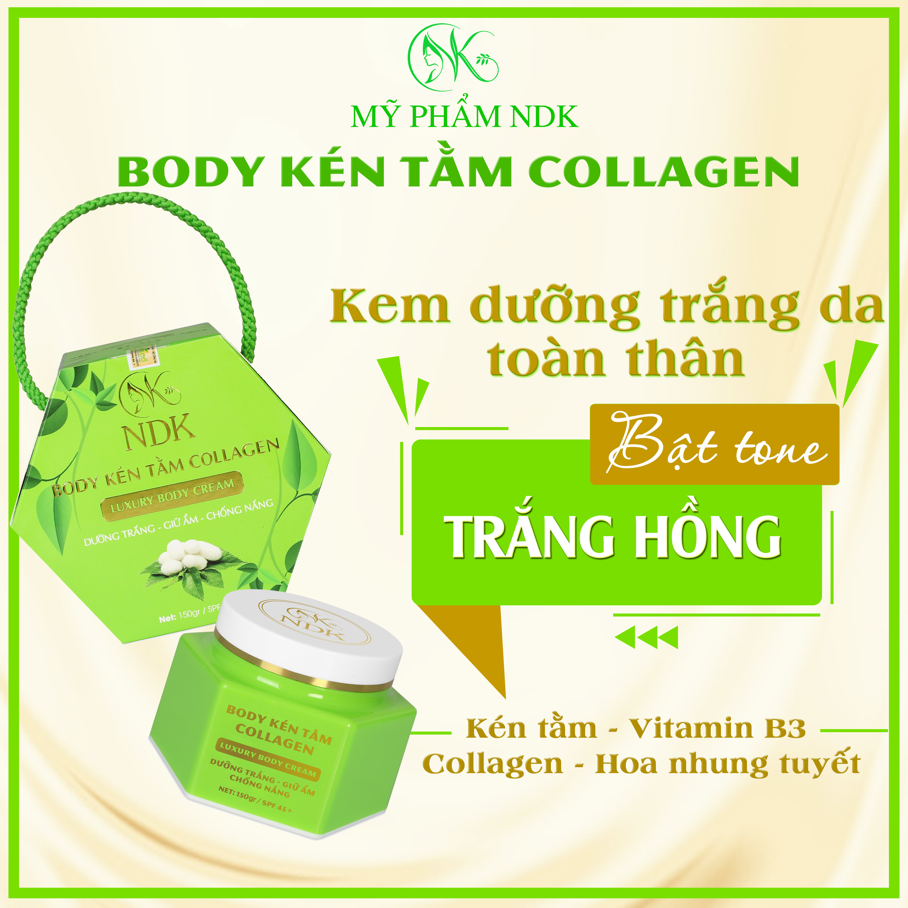 Combo 2 Kem Body Kén Tằm Collagen NDK Dưỡng Trắng Da Làm mịn Chống Nắng