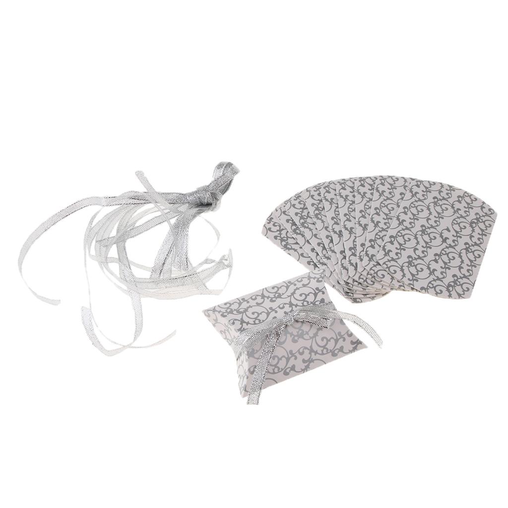 10pcs Pillow Shaped Candy Gift Boxes Wedding Birthday Party Favors Silver