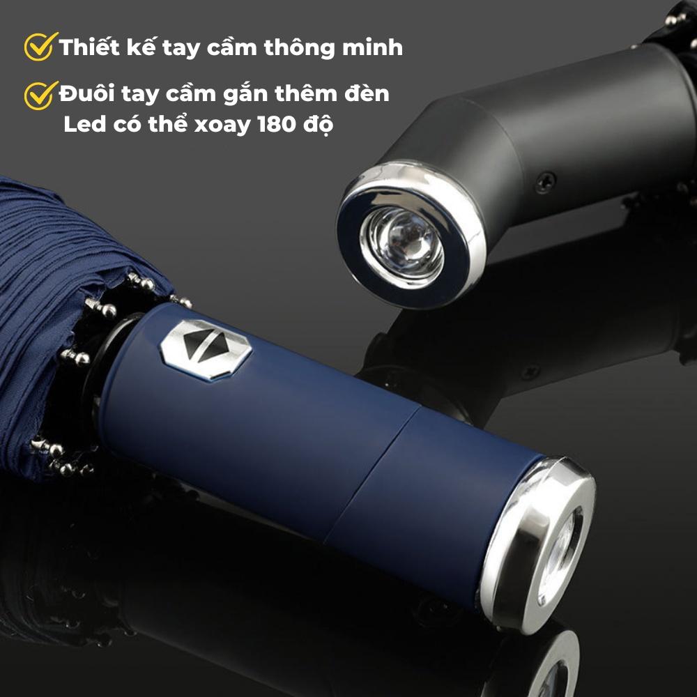Ô dù thời trang tự động 2 chiều một nút bấm chống tia UV có đèn LED xoay 10 nan logo xe hơi cao cấp - Honda
